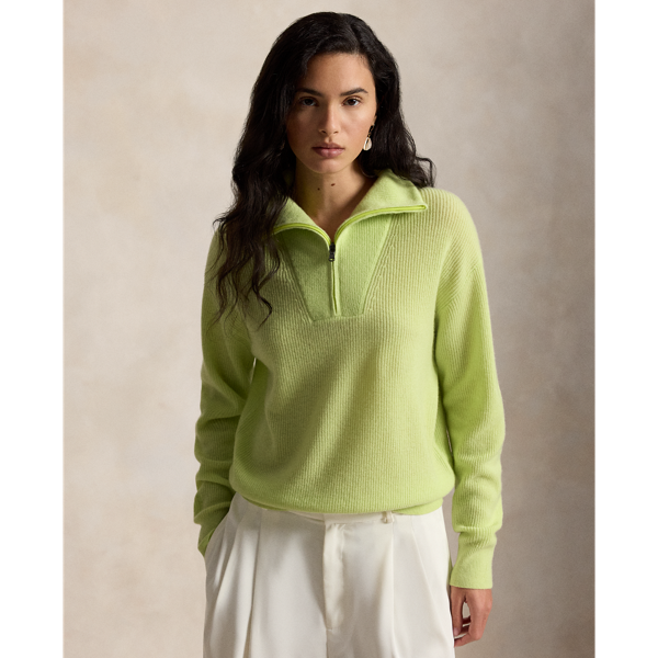 Ir para o Produto: Suéter de Cashmere com Zíper Metade em Gola Rolê