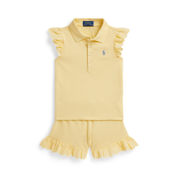 Ir para o Produto: Camiseta Polo de Malha Elástica com Olhal e Calça Curta