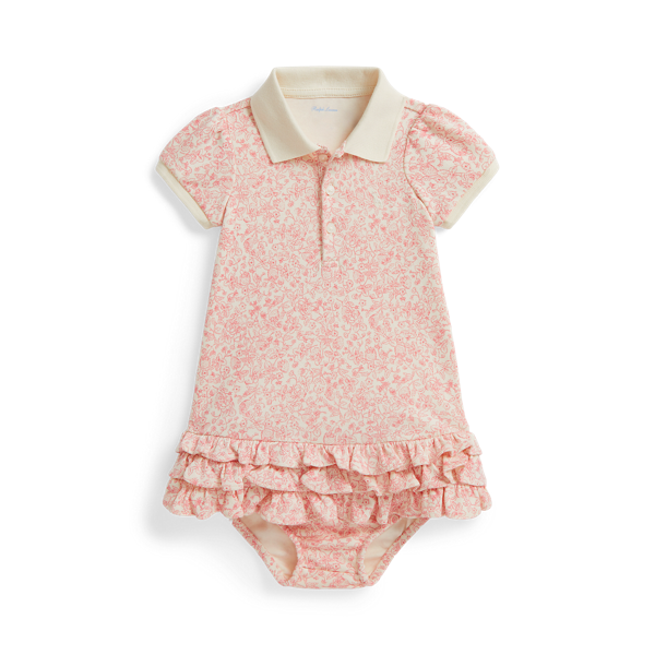 Ir para o Produto: Vestido de Algodão com Polo e Calça de Bebê em Morango